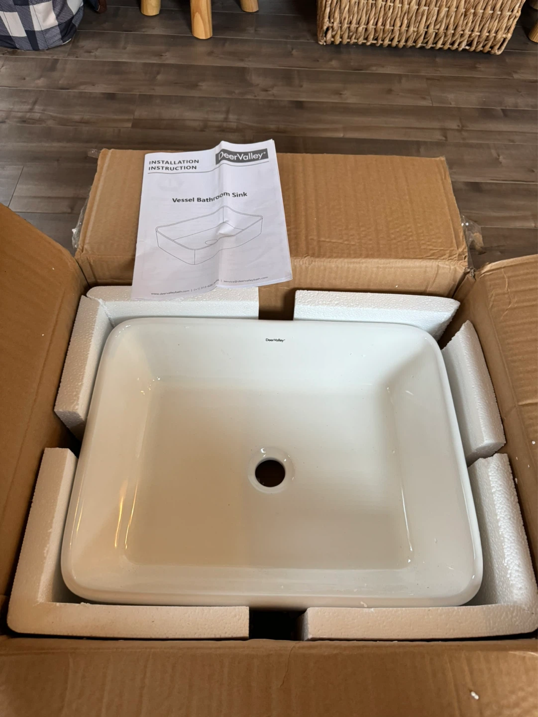 Deer Valley White Ceramic Vessel Bathroom Sink 19" x 15" x 5" - photo 3