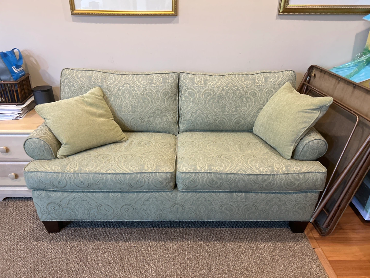 Light Green Damask Pattern Loveseat Sofa