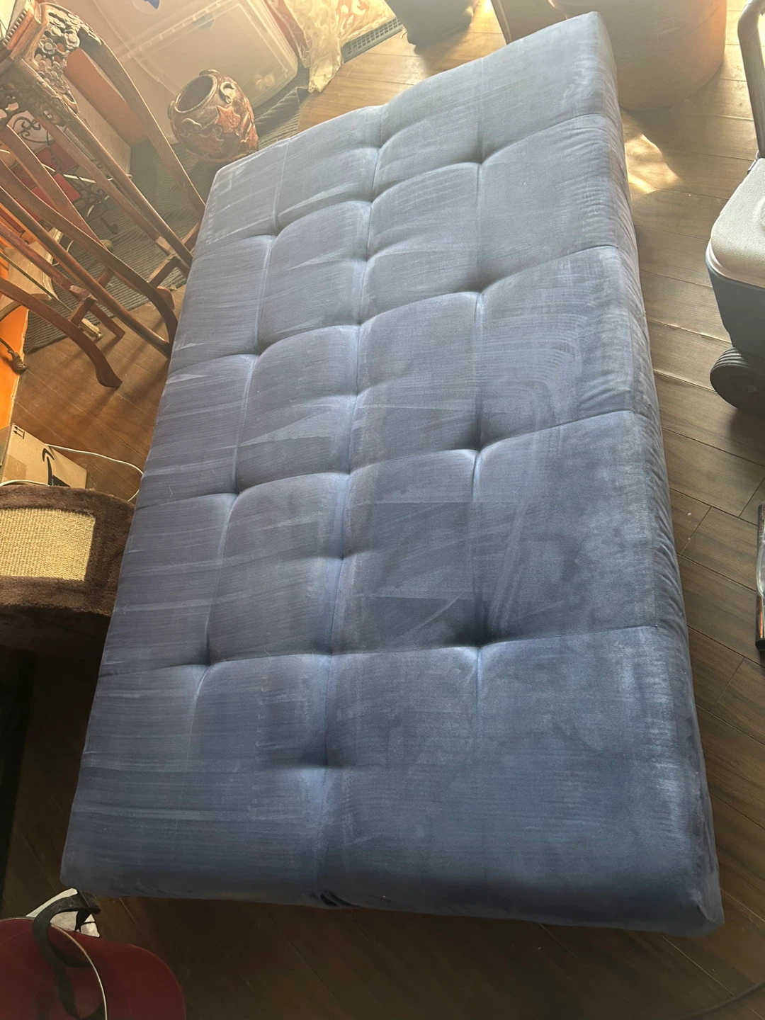 Blue Tufted Futon Sofa Bed - photo 3