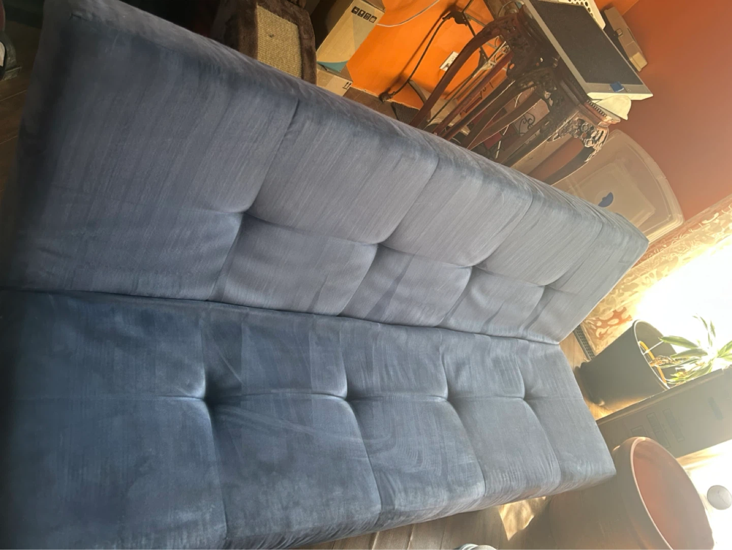 Blue Tufted Futon Sofa Bed