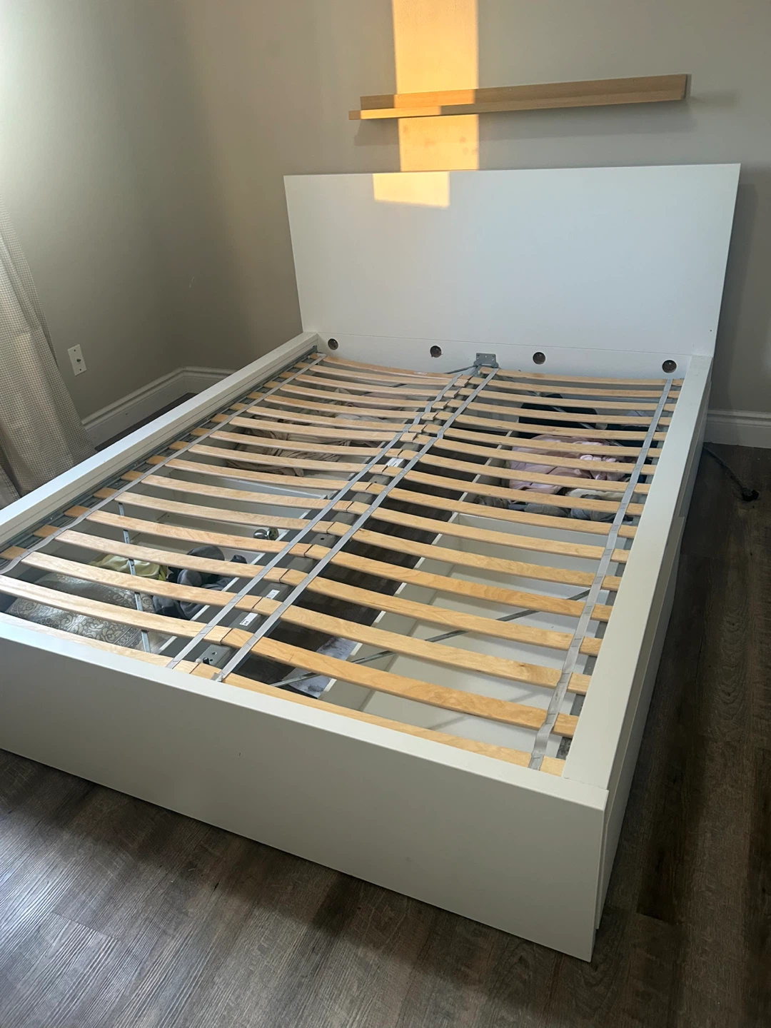 White Wooden Bed Frame with Drawer