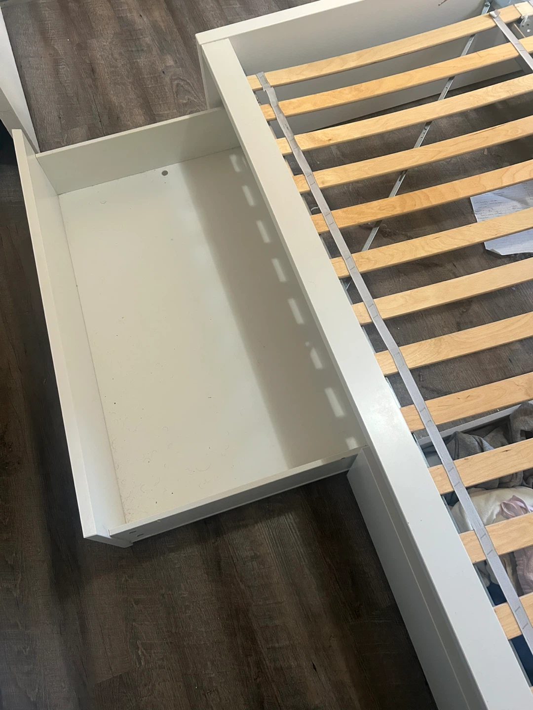 White Wooden Bed Frame with Drawer - photo 4