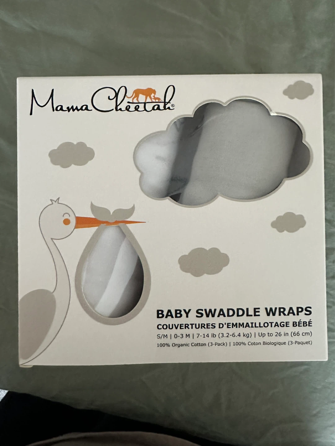 Mama Cheetah Baby Swaddle Wraps (3-Pack) S/M Grey