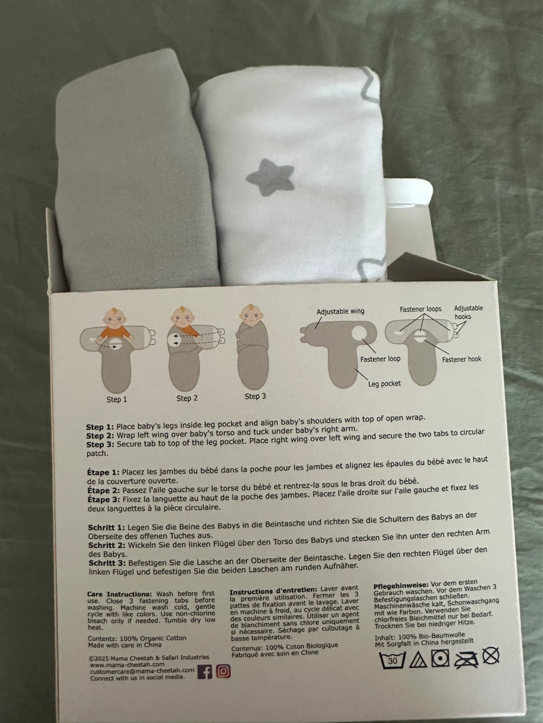 Mama Cheetah Baby Swaddle Wraps (3-Pack) S/M Grey - photo 2
