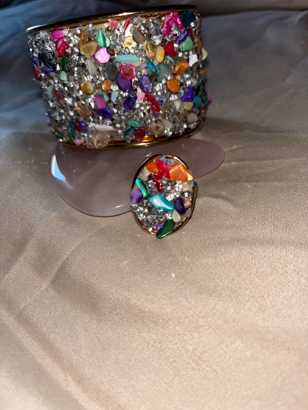 A color stone bracelet and a adjustable ring