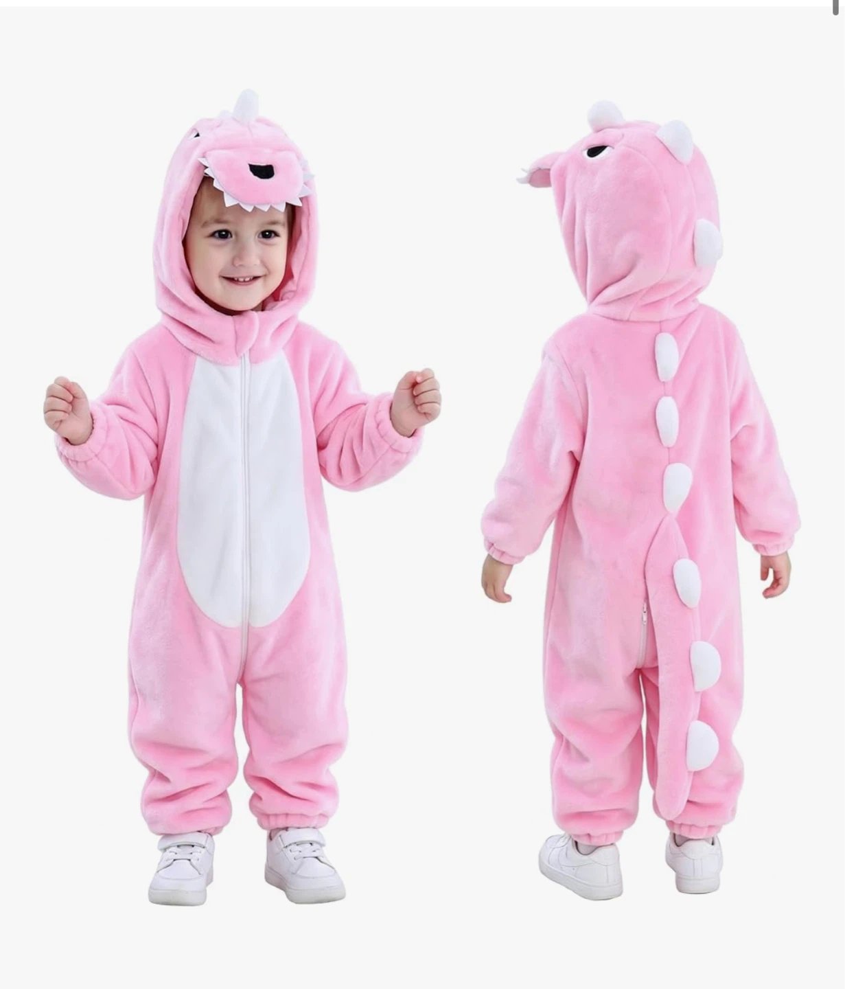 Kids Pink Dinosaur Kigurumi Costume