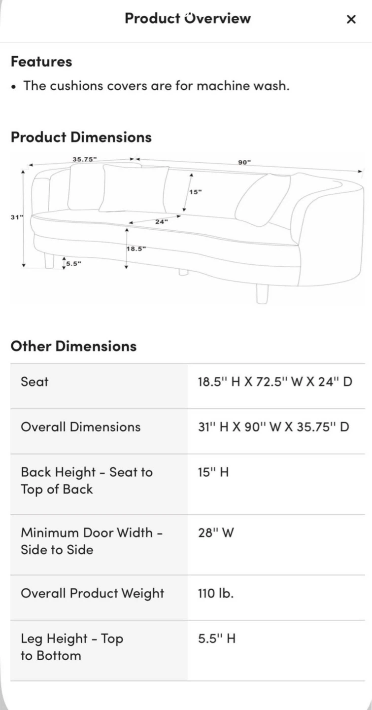 Curved Corduroy Sofa - Cream - photo 3