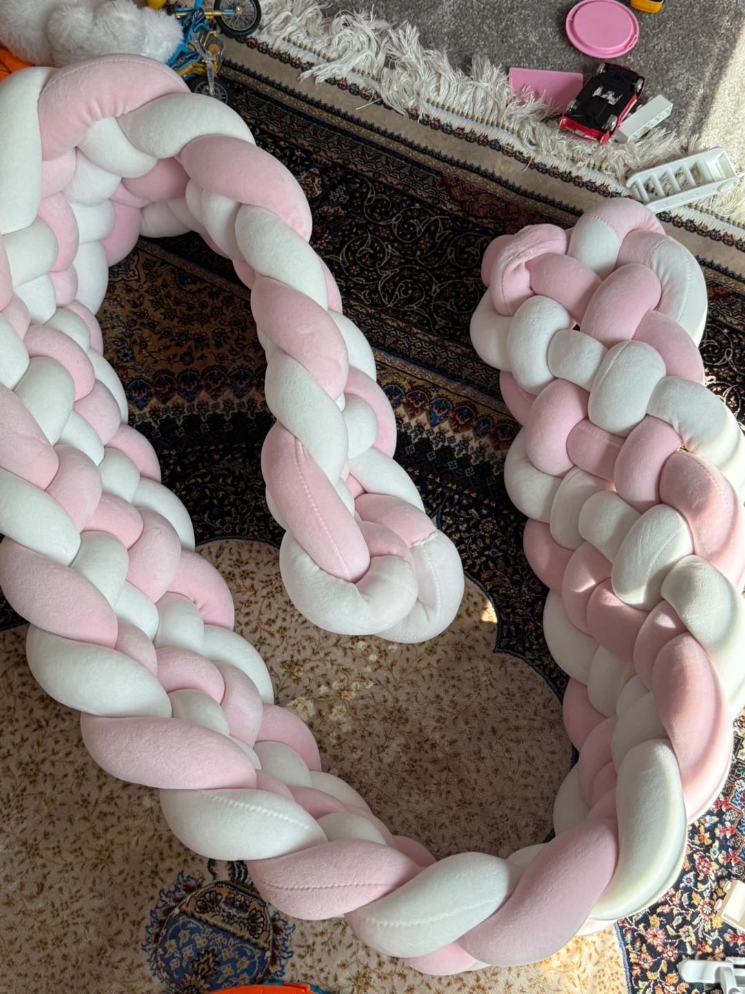 Braided Crib Bumper - Pink & White
