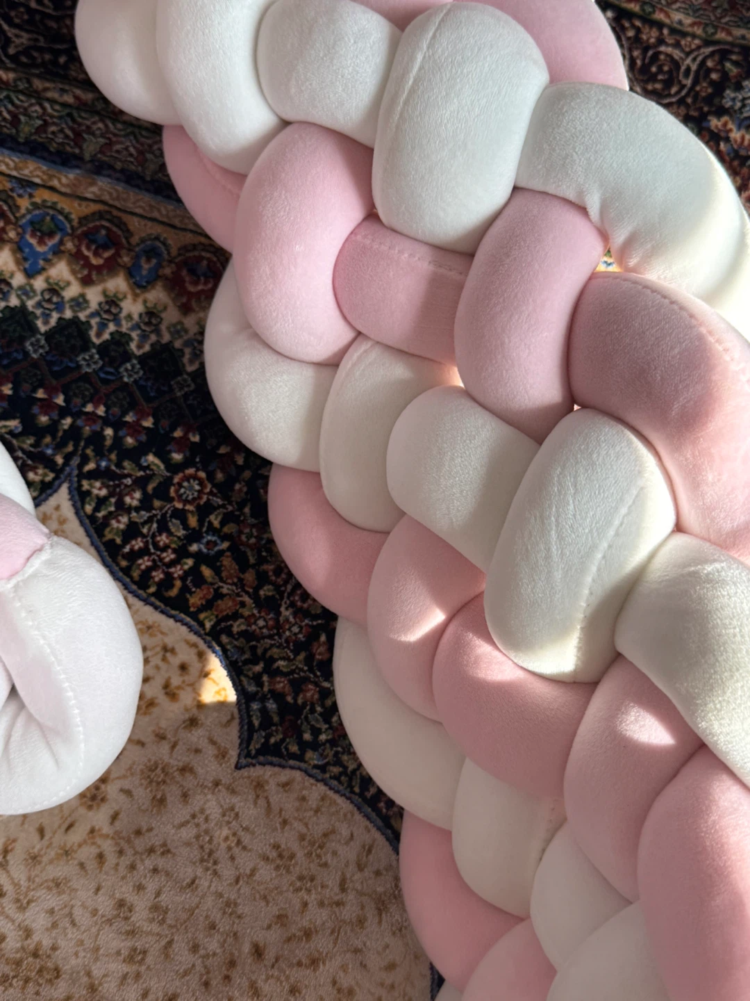 Braided Crib Bumper - Pink & White - photo 2