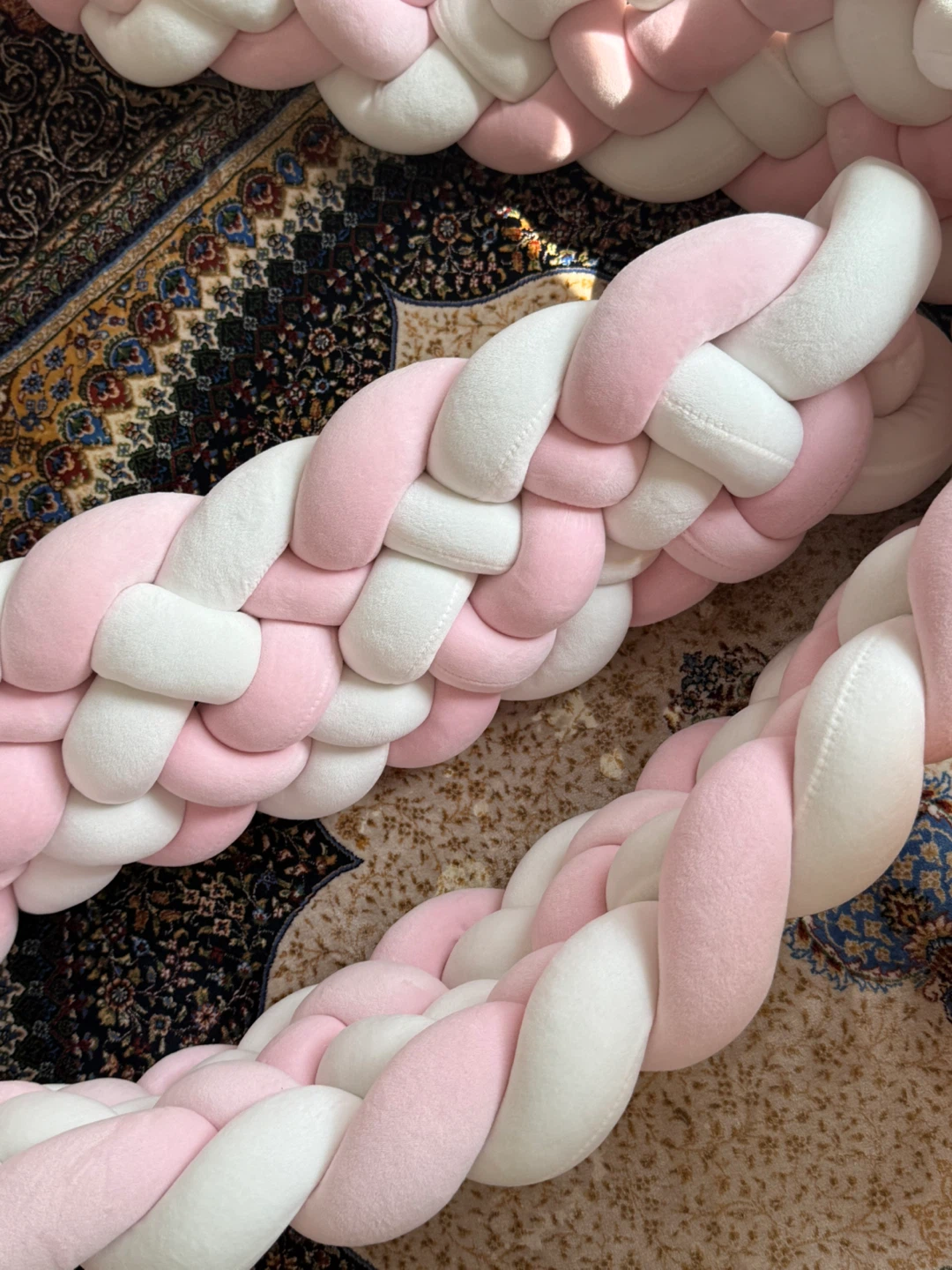 Braided Crib Bumper - Pink & White - photo 3