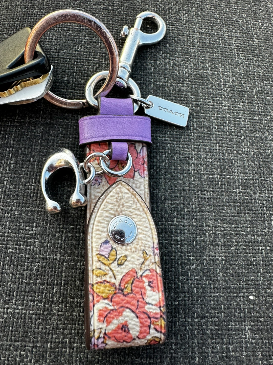 Coach Floral Print Leather Keychain