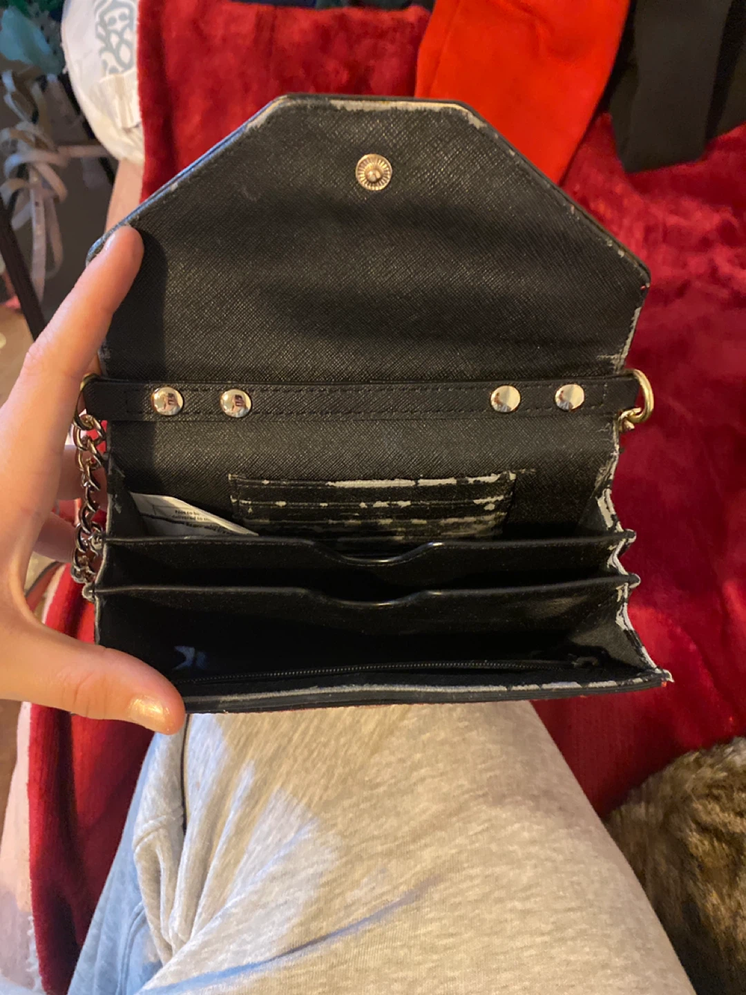 Red Embossed Clutch Wallet with Chain Strap - photo 2
