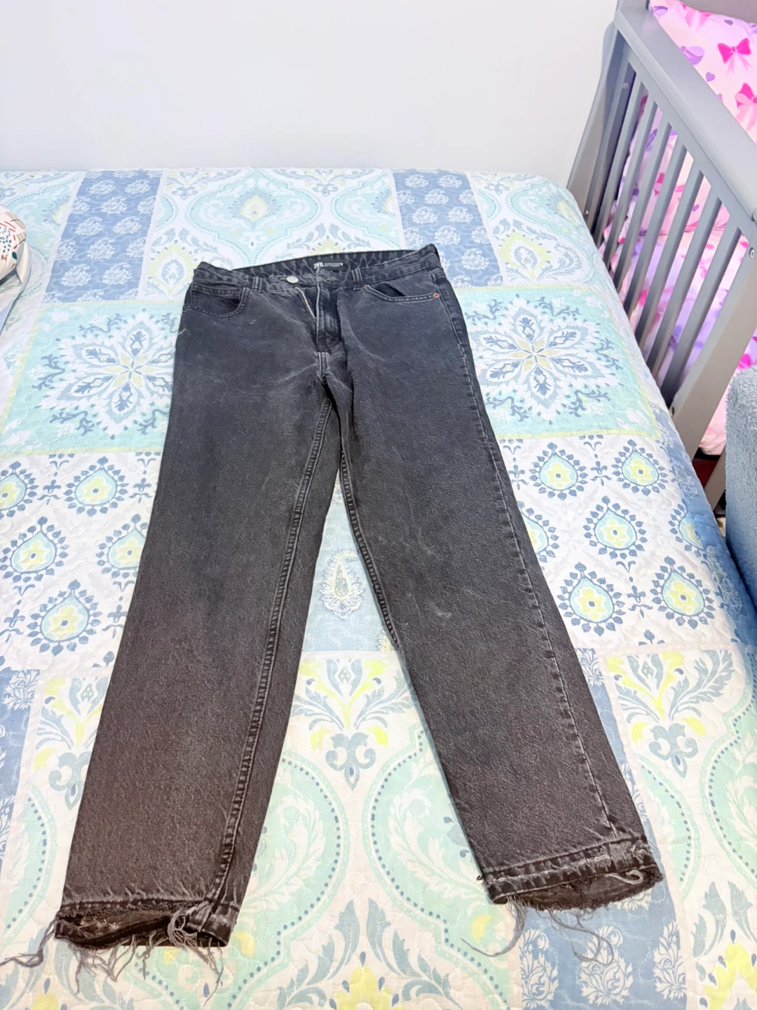 ZARA Black Distressed Straight Leg Jeans
