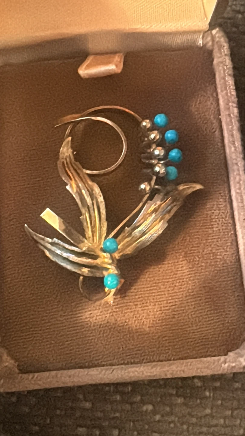 Vintage Floral Brooch with Turquoise Accents - photo 2
