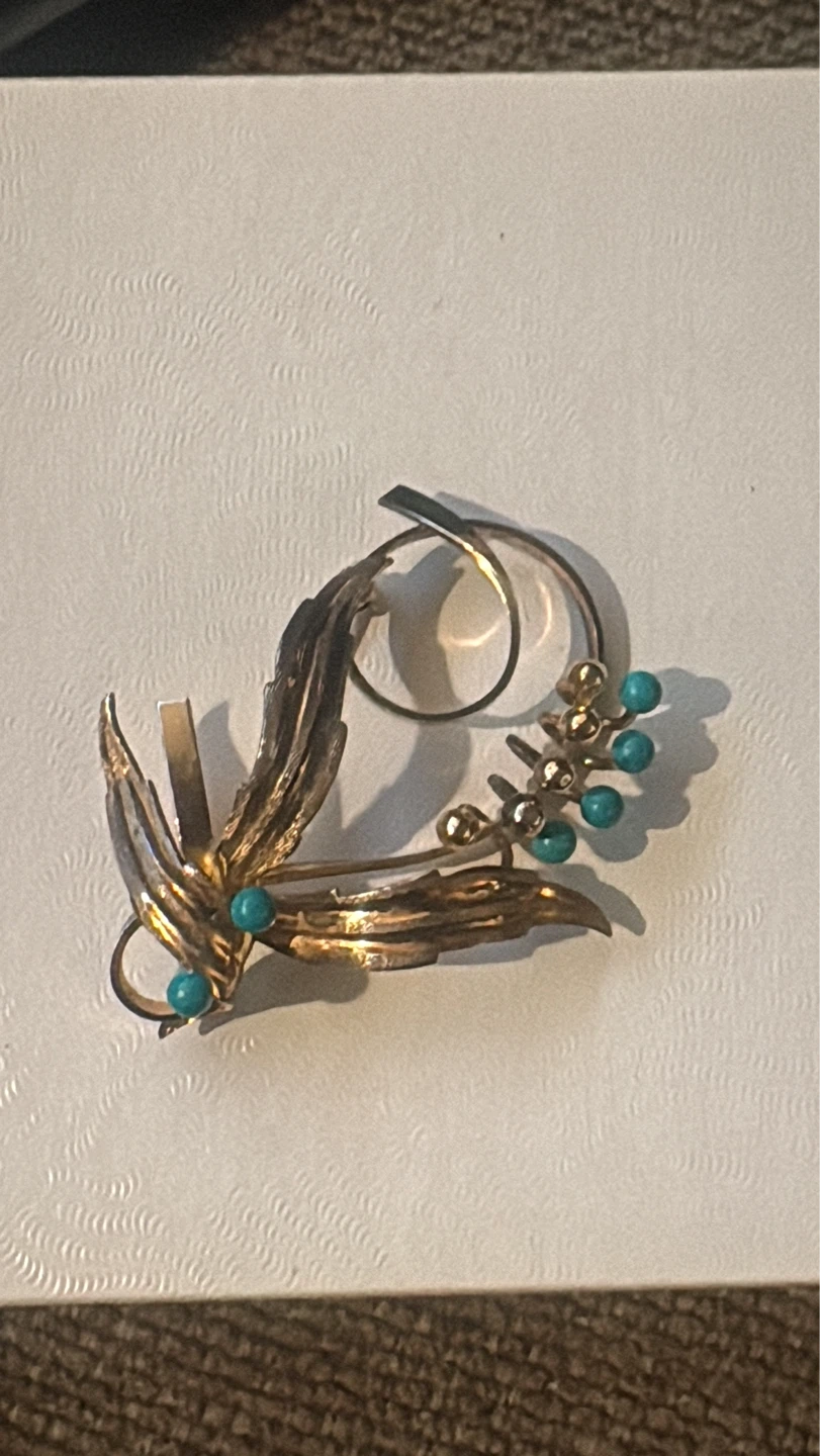 Vintage Floral Brooch with Turquoise Accents - photo 4