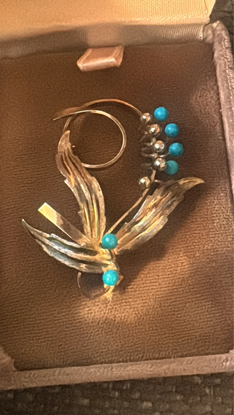 Vintage Floral Brooch with Turquoise Accents