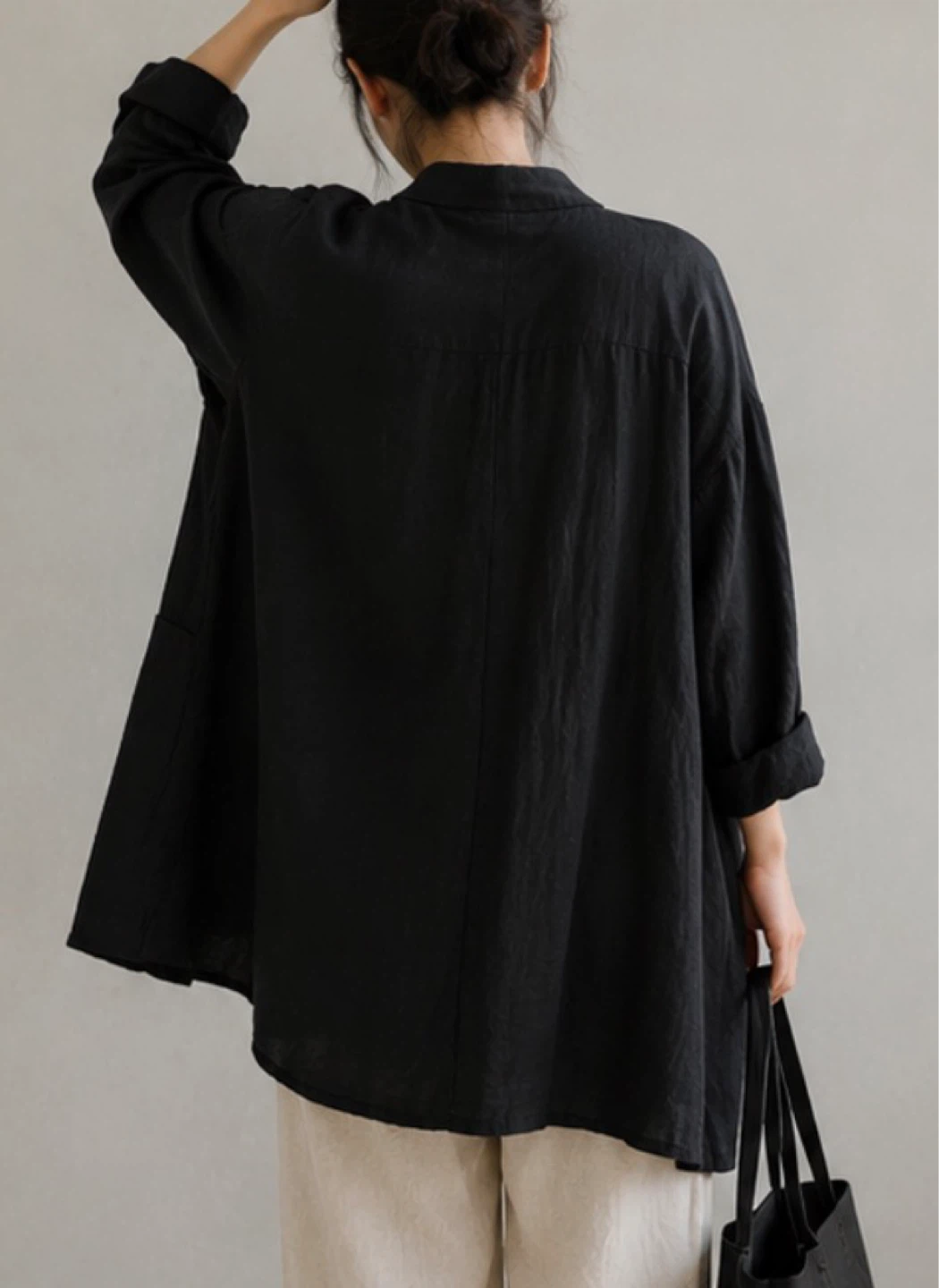 Black Long Linen-Style Cardigan / Jacket from Korea - photo 2