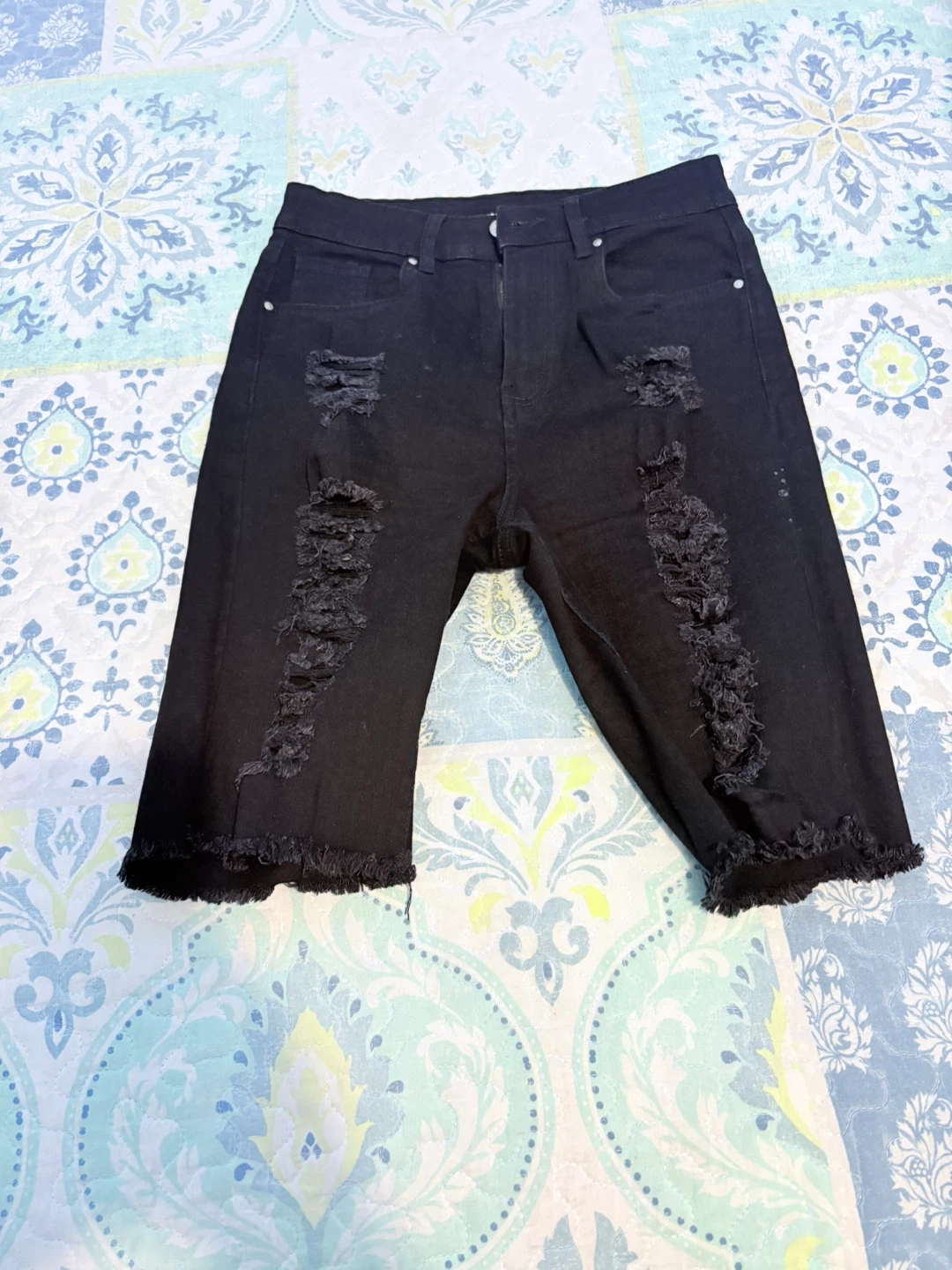 Black Ripped Denim Shorts