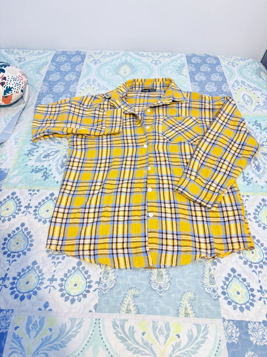 Yellow Plaid "Babygirl" Long Sleeve Button-Up Shirt - photo 2
