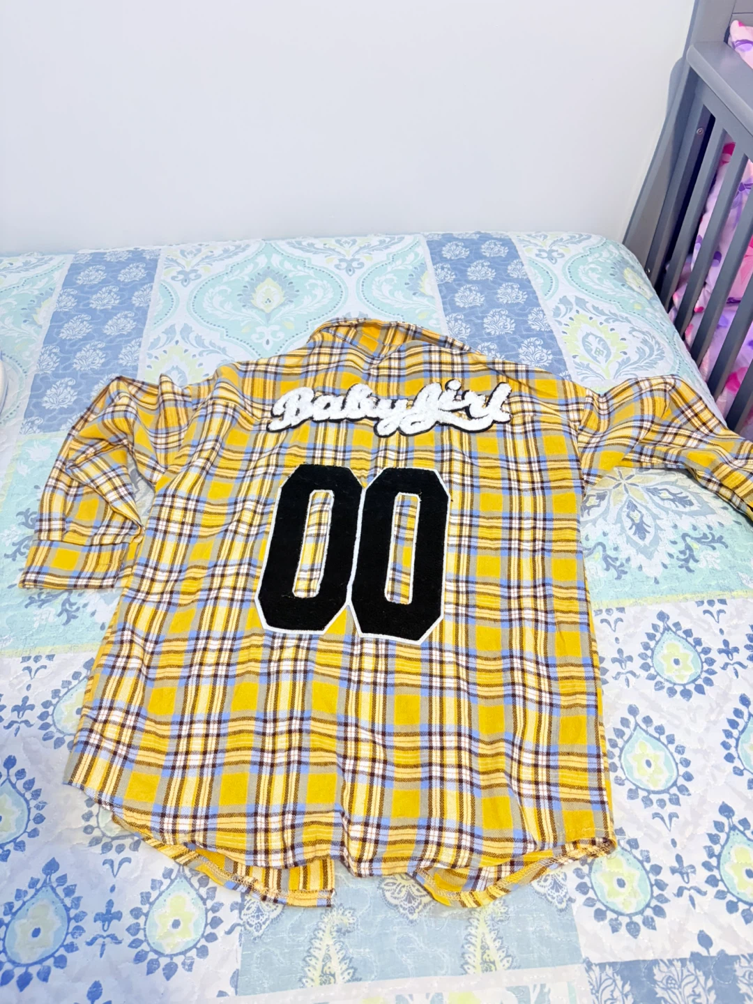 Yellow Plaid "Babygirl" Long Sleeve Button-Up Shirt