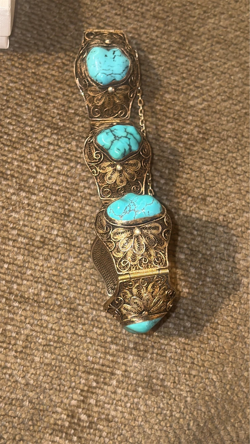 silver 950 Vintage Turquoise Filigree Bracelet