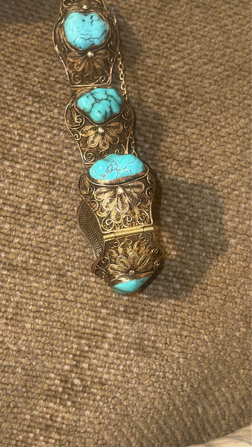 silver 950 Vintage Turquoise Filigree Bracelet - photo 2
