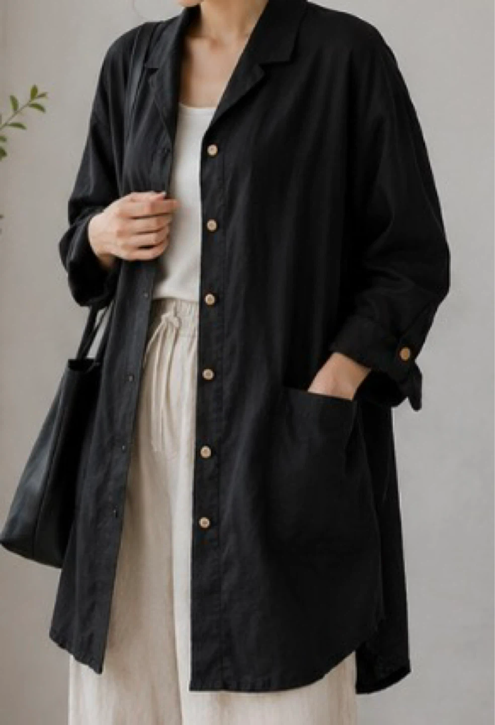 Black Oversized Long Sleeve Cotton Shirt