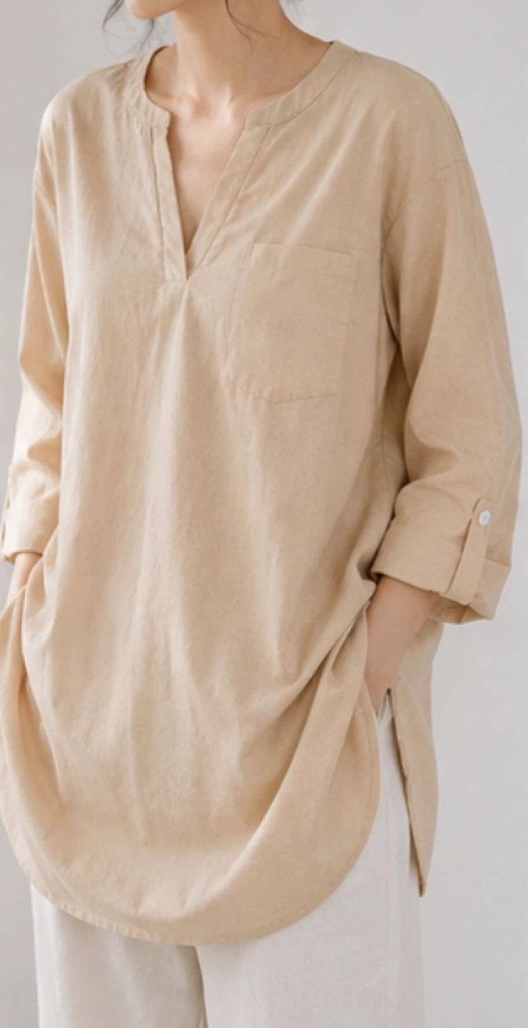 Brand new) Beige Oversized Tunic Blouse – Minimal Korean Style - photo 2