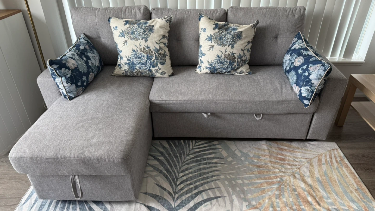 LIKE NEW (2 Months) - Grey 3-Seater L Sofa Bed with Storage
