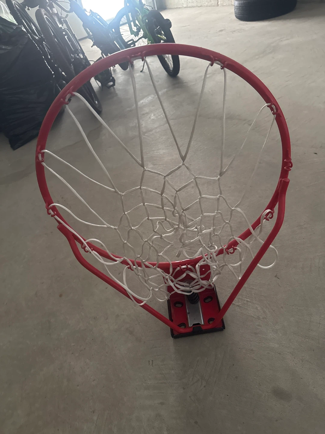 Red Basketball Hoop with White Net