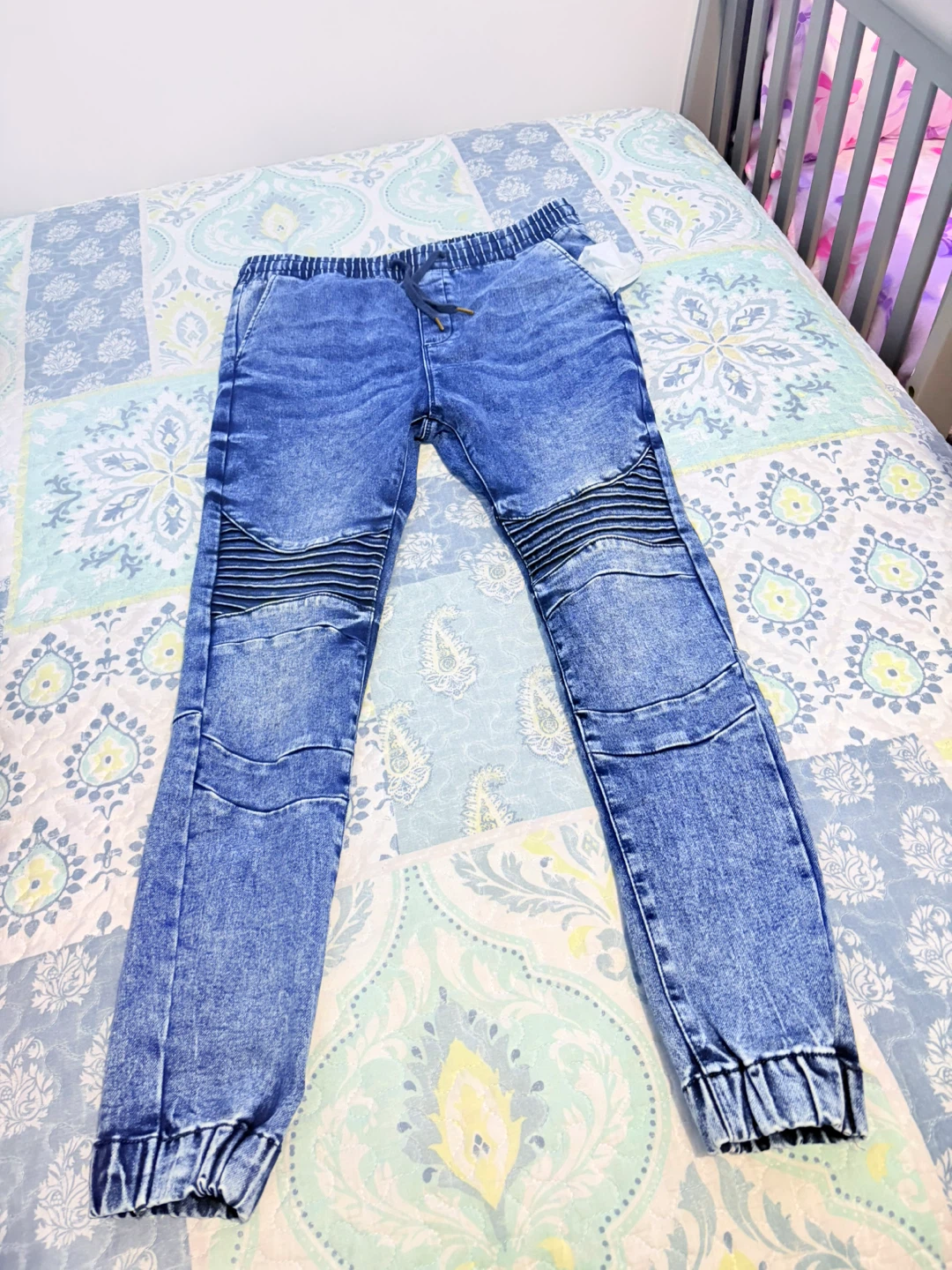 Boys' Blue Denim Moto Jogger Pants