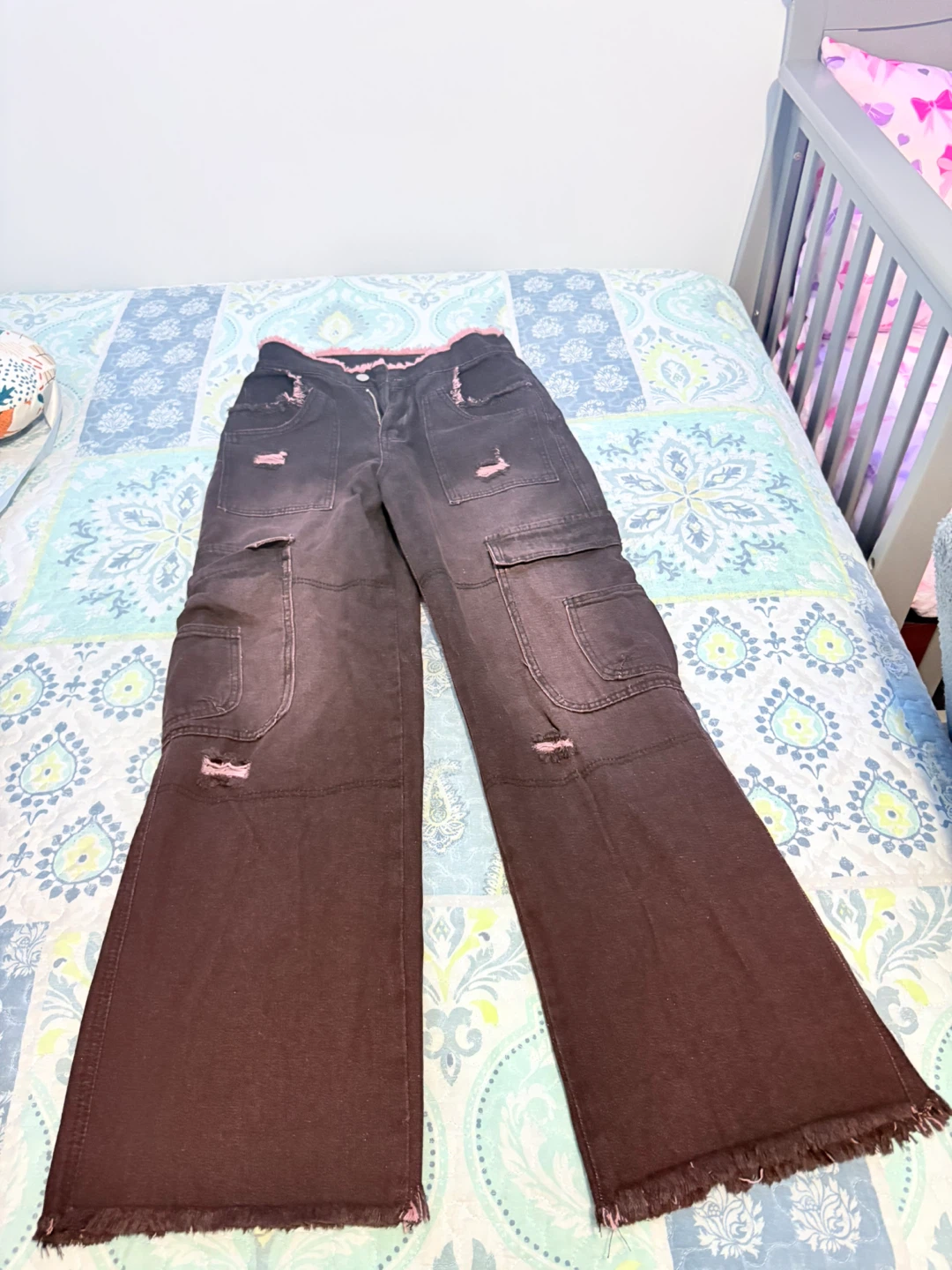 Brown Distressed Cargo Pants