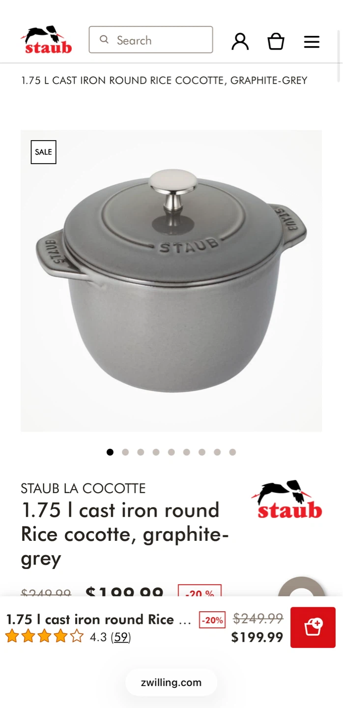 Staub Cast Iron RICE COCOTTES 16cm Grey Dutch oven free handle - photo 5