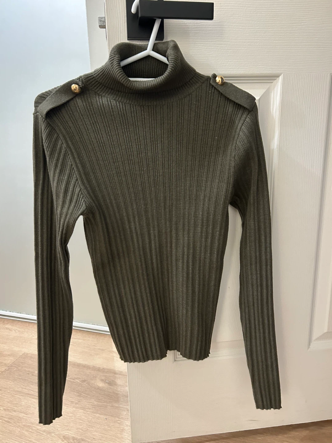 Ribbed Turtleneck Sweater with Gold Buttons - photo 3