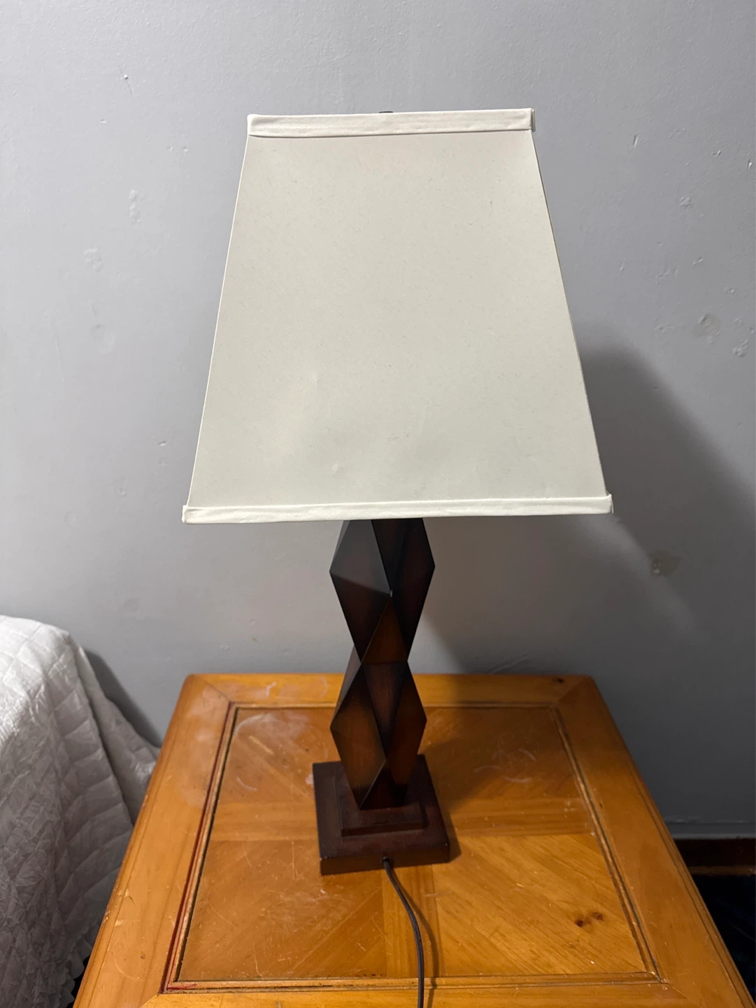 Wooden Table Lamp with Off-White Shade