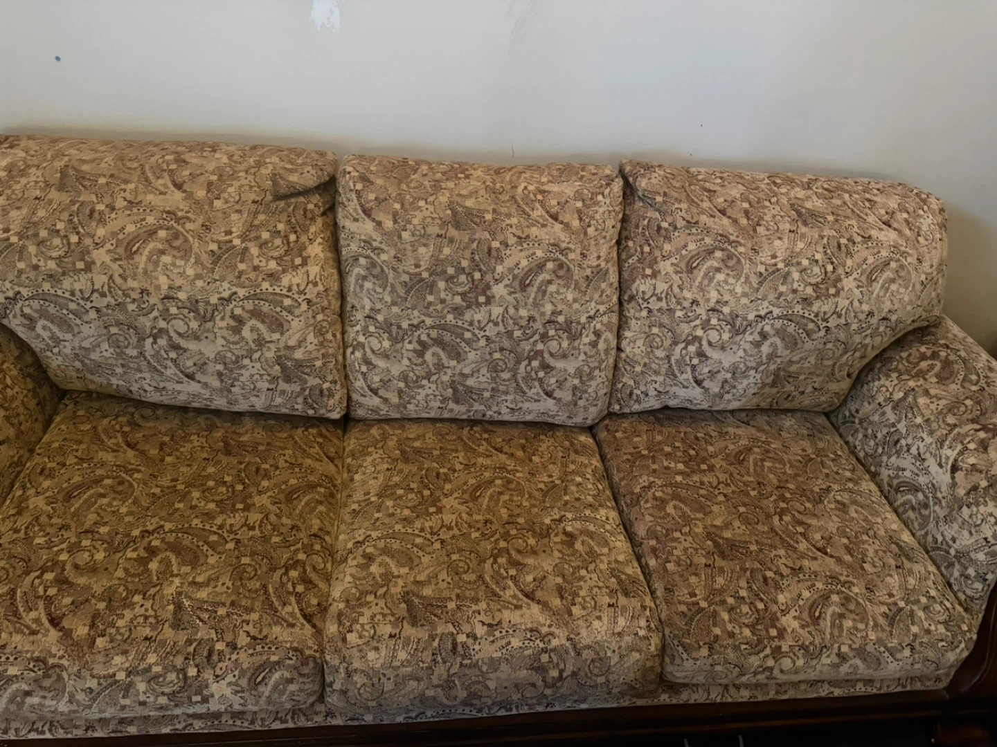Tan Paisley Sofa and Ottoman Set
