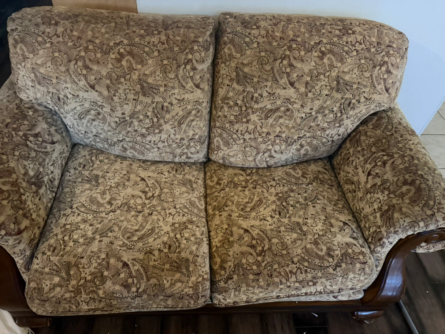 Tan Paisley Sofa and Ottoman Set - photo 2