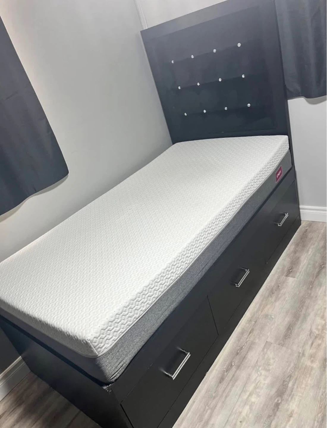 Black Velvet Tufted Headboard Bed Frame with Storage Drawers