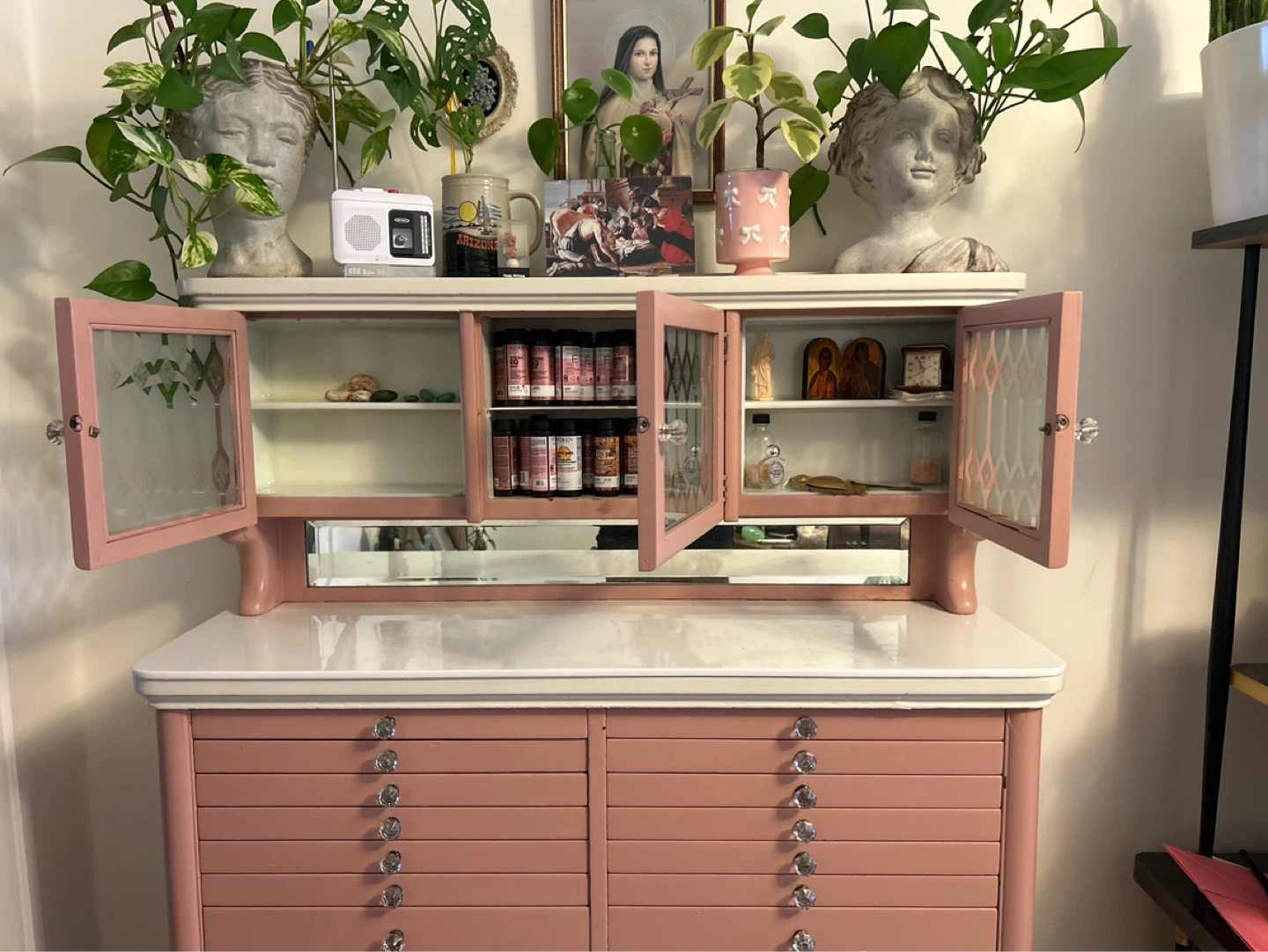 Pink Dental Cabinet with Glass Doors and Many Drawers - photo 3