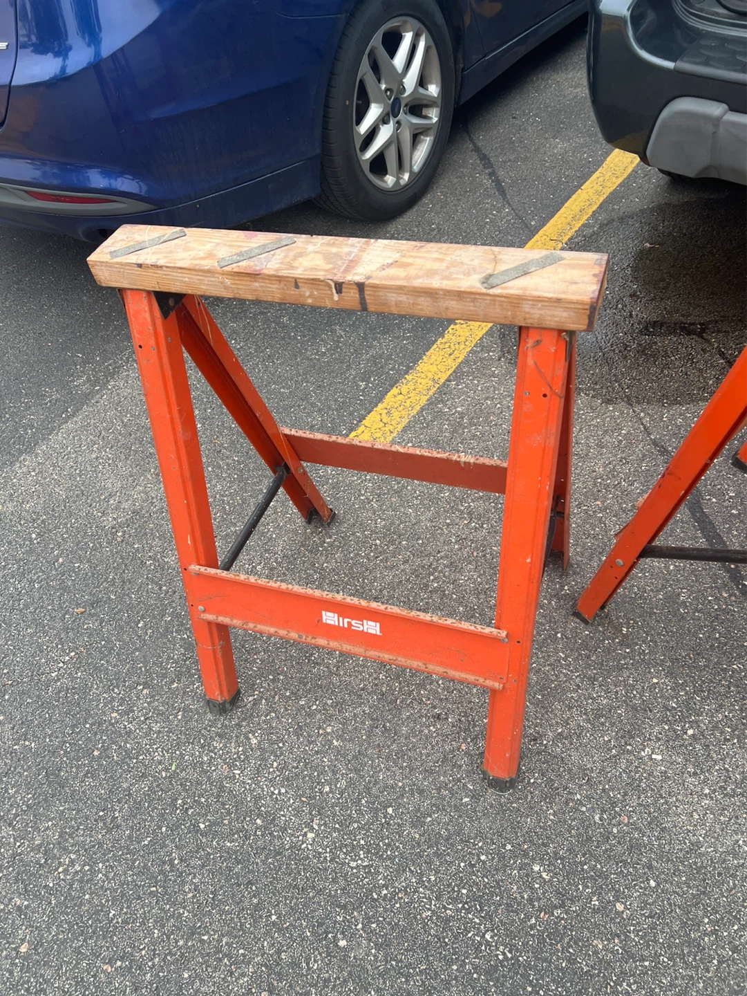 Pair of Orange Metal Sawhorses