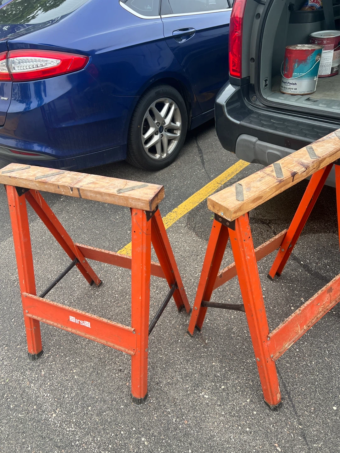Pair of Orange Metal Sawhorses - photo 2