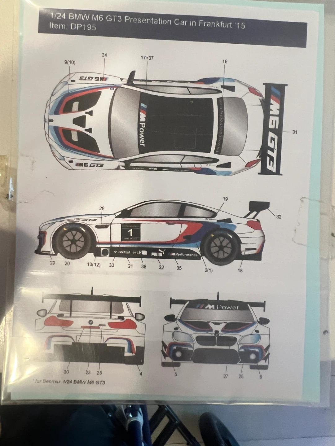1/24 BMW M6 GT3 "2018 Macau GP Race Winner" Model Kit - photo 4