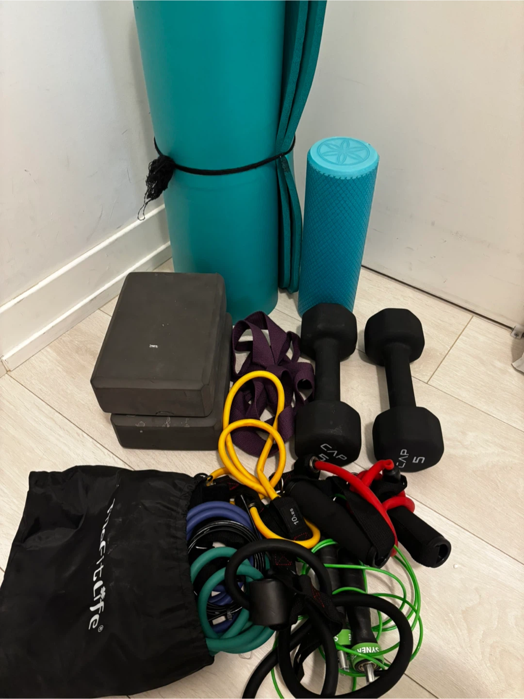 Fitness Bundle: Yoga Mat, Foam Roller, Resistance Bands
