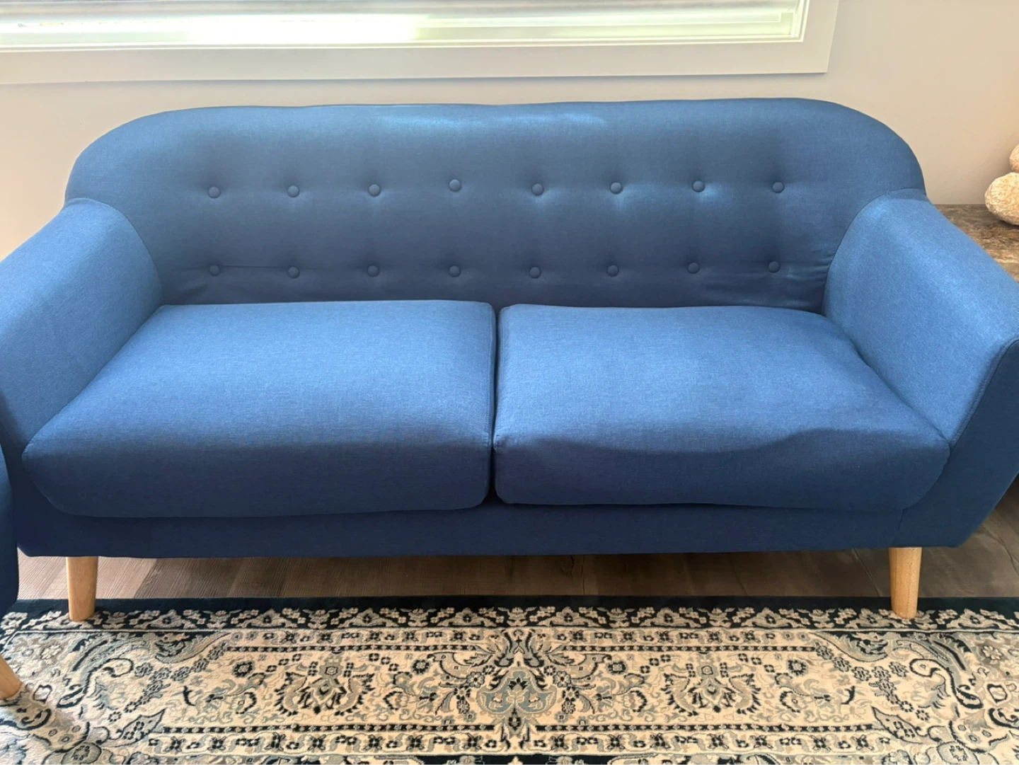 Navy blue 2 piece fabric sofa -good condition