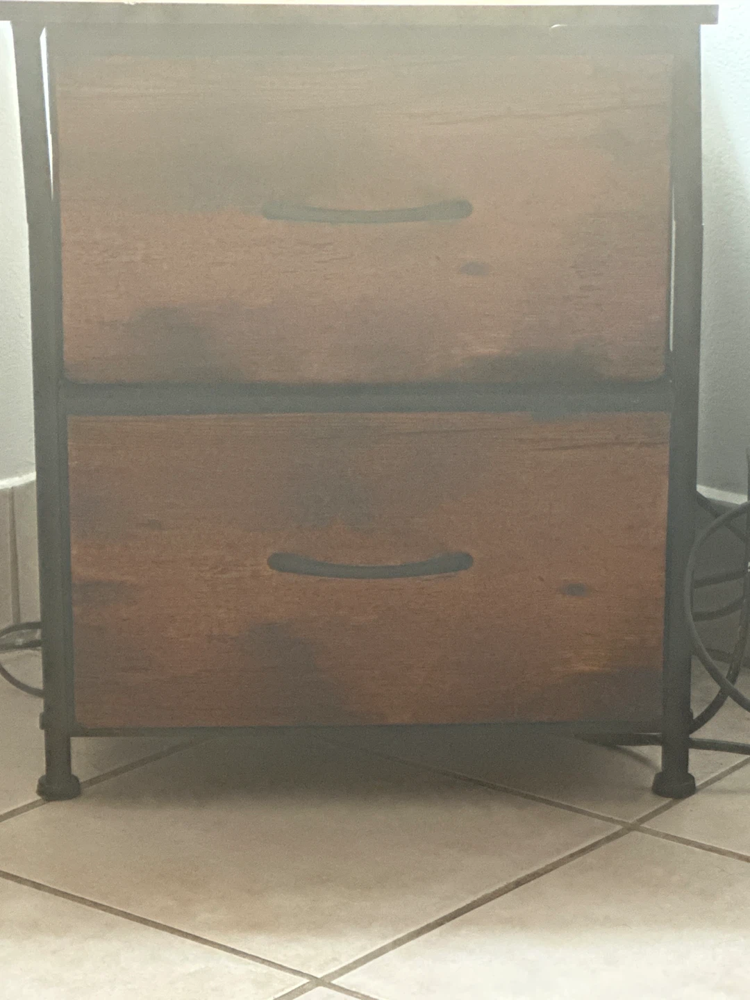Two-Drawer Wood and Metal Side Table