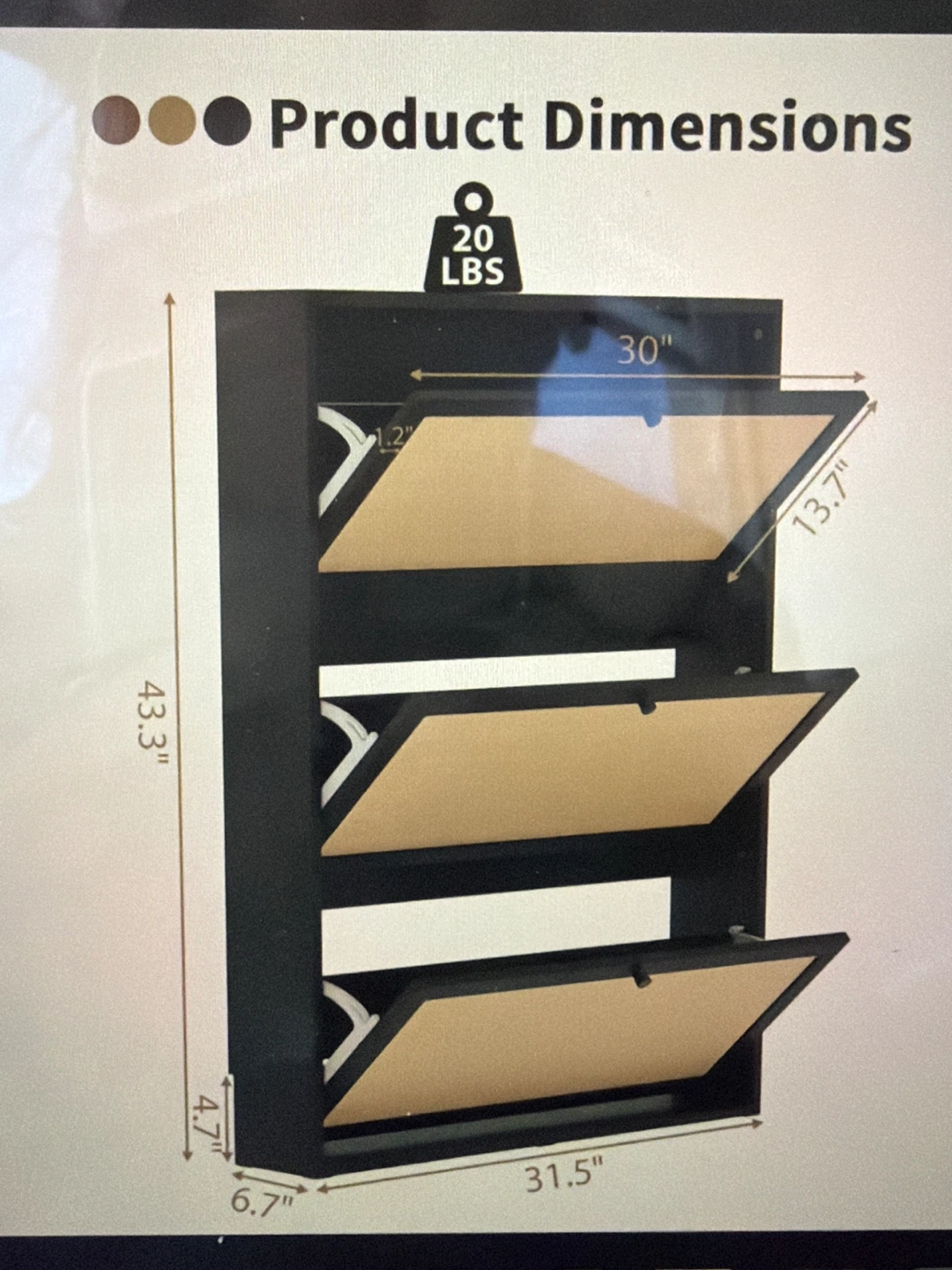 3-Tier Shoe Cabinet - Black - photo 2
