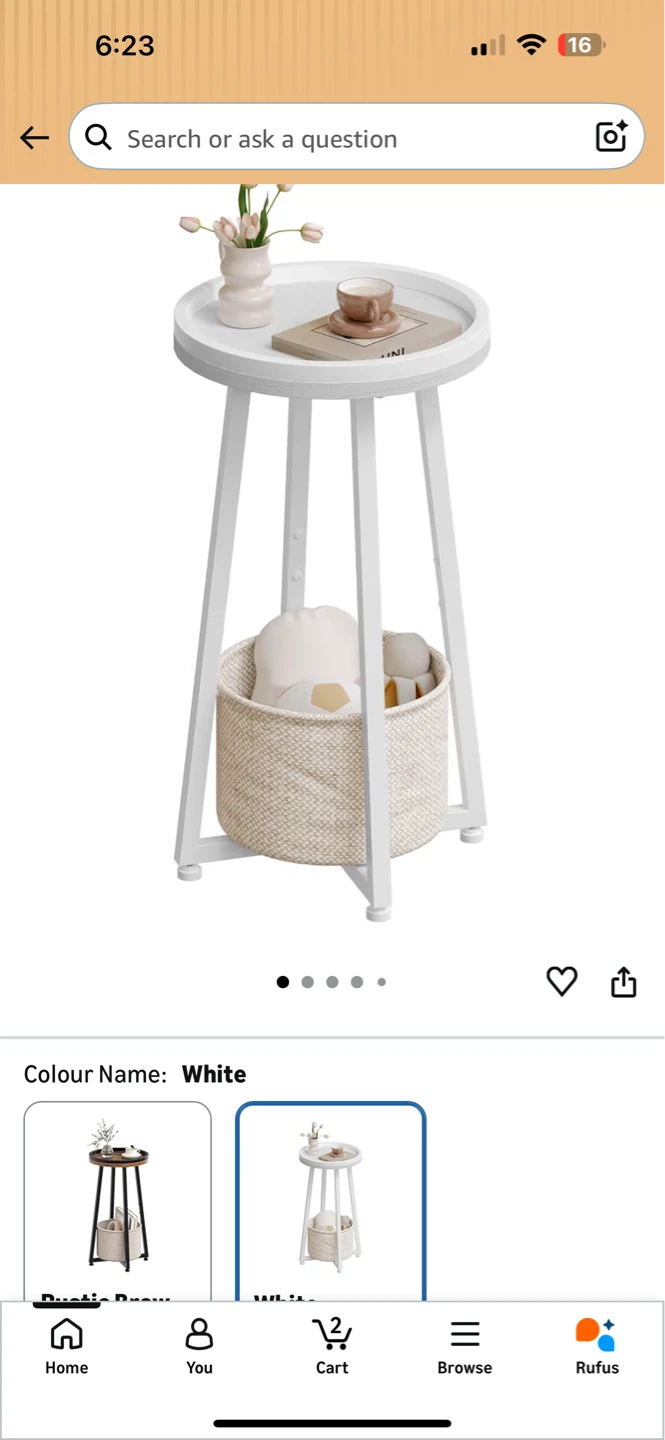 White Round Side Table with Basket Storage