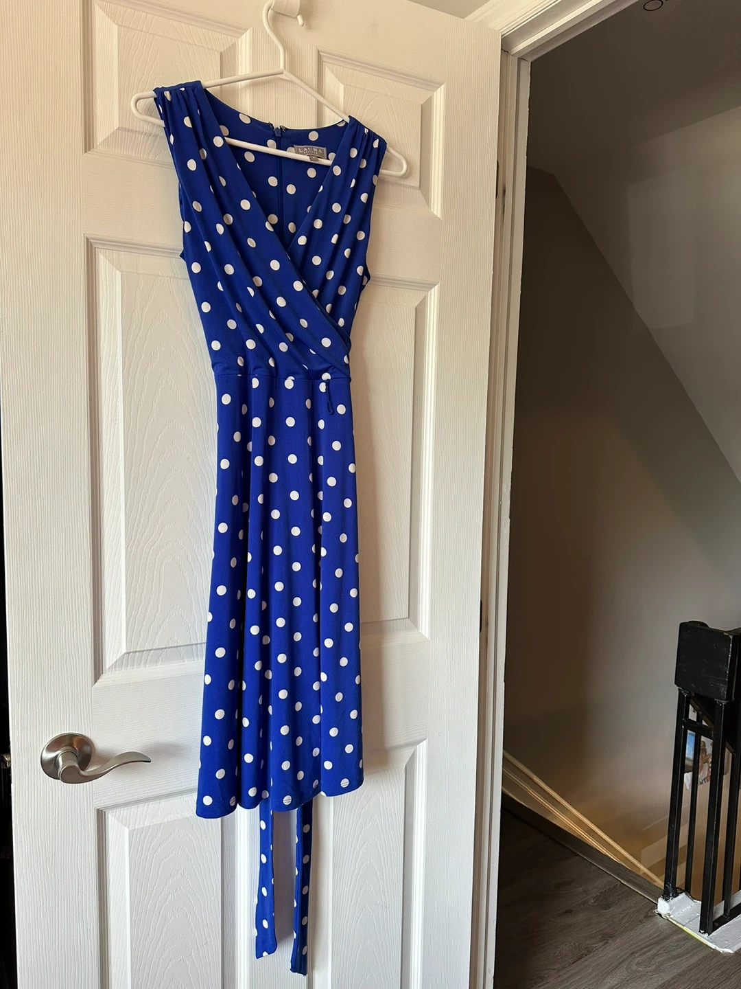 Laura Petites Blue Polka Dot Dress Size 4
