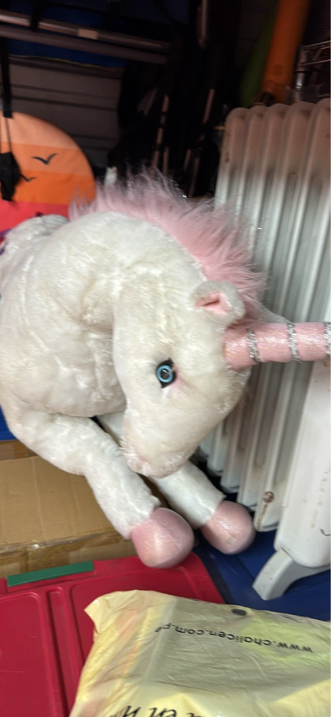 White Plush Unicorn Stuffed Animal with Pink Mane - photo 3