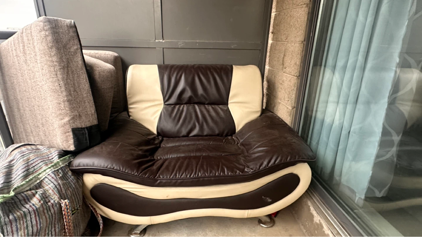Brown and Cream Faux Leather Accent Chair